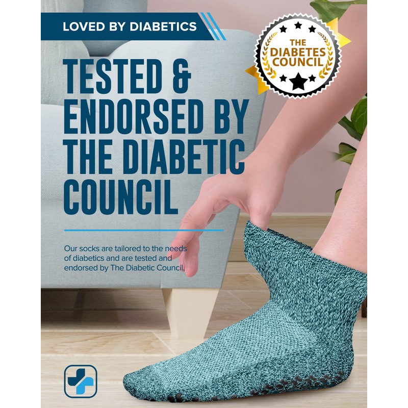 Doctor's Select DS Diab - Calcetines tobilleros + Grips-L-Grn/Gry/Blu/Tan