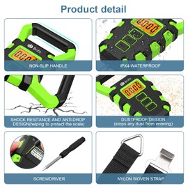 Digital Hanging Fishing Scale with Ruler, Electronic Digital Luggage Scale, Fishing Postal Hanging Hook Scale with Measuring Tape, Backlit LCD Display, 110lb/50kg Capacity - Green
