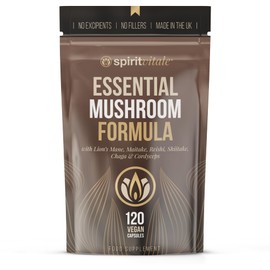 SPIRIT VITALE Essential Mushroom Formula (120 Vegan Capsules) | Essential 6 Mushroom Blend | UK Made and Approved | NO Nasties or Unnecessary Additives | No Bulking Agents or Fillers | Unflavoured