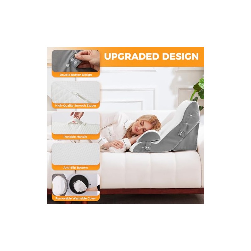 Ruqmuis 3PCS Wedge Pillow Set for After Surgery, Adjustable Back