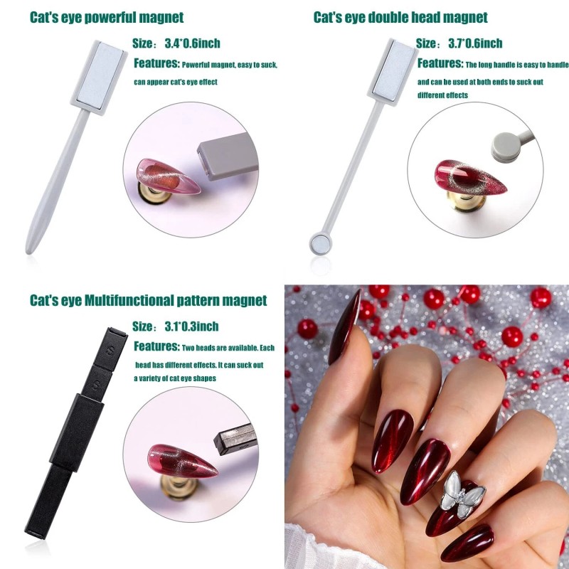 8 Pieces Cat Eye Magnet for Nails Double-head Flower Design