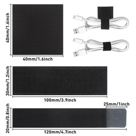 QOPAHI Under Desk Cable Management, 120x20mm Adjustable Hook and Loop Fastener Tidy Straps Holds 15 Cables, Reusable Long Cable Ties for Headphones, Phones Under Desk Wire Organiser, 20Pairs