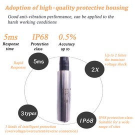 FLEXMAN YB2JF Liquid Level Transmitter, 4‑20mA 45 Degree Oblique Angle Waterproof 304 Stainless Steel Water Level Transducer, Liquid Level Sensor Detector with Detachable Anti‑Impact Probe(0-1M)