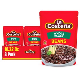 La Costeña Whole Black Beans - 60 Second Microwave Ready to Eat Meals for Mexican Food, Mexican Rice, Nacho Bean Dip, Bean Burrito, Burger, Carne Asada, Fajita & Taco Seasoning - 16.22oz, 8 Pack