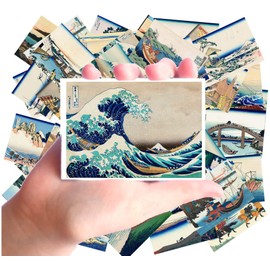 Stickers [24 pcs x 2.5"x3.5" Each] Great Wave Kanagawa Fuji Antique Japan Engravings by Hokusai Old Book Illustrations Vintage FLONZ Ephemera for Craft and Scarpbooking