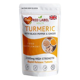 Turmeric Tablets 2620 mg with Black Pepper & Ginger, 100 Count High Strength Curcumin Supplements, Not Turmeric Capsules, Vegan and Gluten Free, UK Made