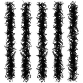 Anjing 5 Pcs Feather Boa for Women Multicolor Feather Boas for Crafts Party Supplies Girls Dress up Costume (2M Black)