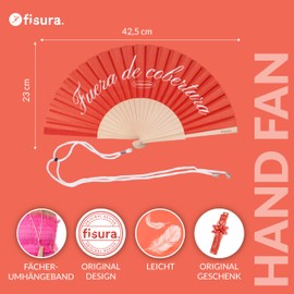 Fisura Original Fuera de Cobertura Wooden Fan Stylish Colourful Accessory Portable Red Handheld Fan with Hanger 42.5 x 23 cm