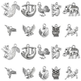 DanLingJewelry 100 pcs 10 Styles Tibetan Style Animal Theme Alloy Charms Pendant Hummingbird Squirrel Sloth Koala Eagle Swan Charms for Jewelry Making