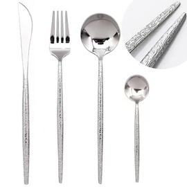 Silverware Set for 4, 16 Piece, Food Grade Stainless Steel Flatware Set, Hammered Cutlery Set For Home Kitchen Restaurant Hotel, Mirror Polished Serving Utensils Set, Forks/Steak Knife/Spoons