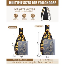 Pritent Crossbody Bags for Women Men Trendy Sling Bag Bakpack Casual Chest Bag with Convertible Shoulder Strap Travel Cross Body Bag for Hiking Traveling Outdoors(Large, Sunflower)