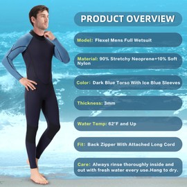 Flexel Mens Wetsuit 3mm, Full Body Neoprene Wetsuit for Men in Warm Cold Water Wetsuit Long Sleeve 3/2mm Wetsuit Men Scuba Wet Suit Adult Thermal Surf Wet Suit Men Snorkeling Dive Skin