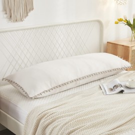 20x54inches Boho Chic Pom Poms Fringe Decor Body Pillow Case Cover with Pocket Closure(Body,Beige Gray)