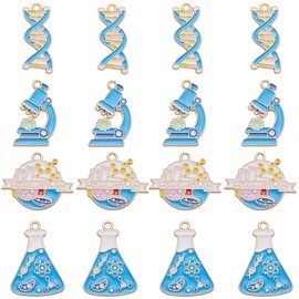 SUNNYCLUE 1 Box 16Pcs 4 Styles Science Charm Chemistry Charms Bulk Blue Metal Alloy Enamel Plated Cartoon Scientist School Study Laboratory Tube Cup Charm for Jewellery Making Charms Crafts Findings