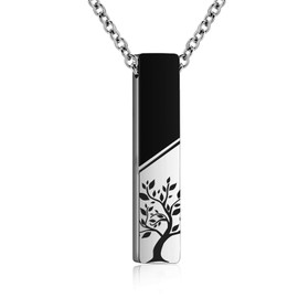 RIPFEVURN Tree of Life Urn Necklaces for Ashes for Women Men Bar Cremation Jewelry Human Ashes Holder Memorial Keepsake Pendant(Silver)