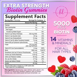 Hair Vitamins Gummy for Women with Biotin 5000 mcg, Sugar-Free Hair Growth Support with Vitamins E & C, Thicker, Stronger & Beautiful Hair, Skin & Nails, Hair Health Support Supplement - 60 Gummies