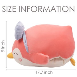 ARELUX Pink Penguin Plush Pillow Stuffed Animal Snuggly Pillow Cute Plush Toy Snuggle Buddy Plushie Kawaii Soft Hugging Pillow for Kids Boys Girls 17.7in