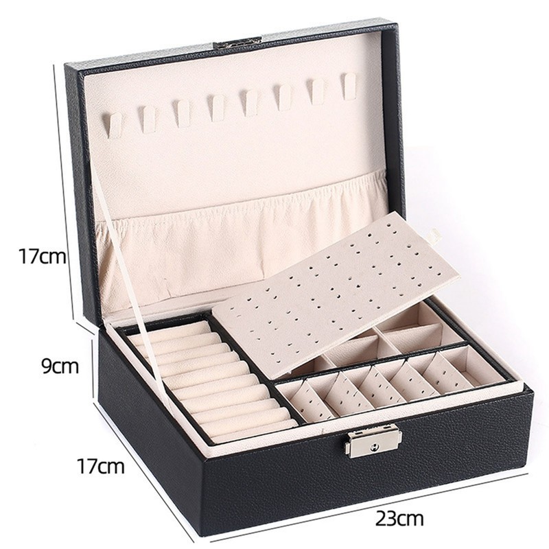 Jewelry Box Large Capacity Double Layer Black Jewelry Storage Case