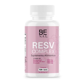 BE NAT | RESVERATROL | 120 Cápsulas Veganas | Adicionadas con Extractos concentrados de Semilla de Uva y Granada y Vitamina C. | Ingredientes 100% Naturales | RESV COMPLEX | Suplemento Alimenticio Premium Antioxidante.