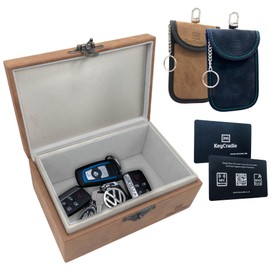 KeyCradle Faraday Box for Car Keys | Faraday Pouch for Car Keys 2 Pack & RFID Card 2 Pack for Your Wallet | XXL Car Key Signal Blocker Box Size 20 x 13 x 9 cm - Brown