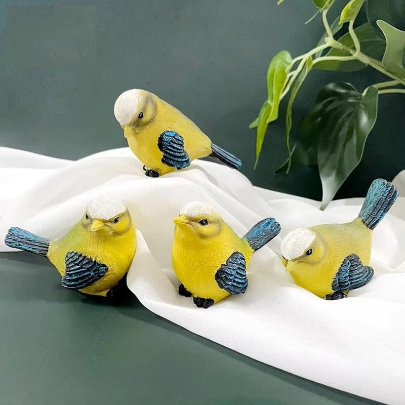 NOELAMOUR Gardening Figurine, 4 Birds, Resin, Cute Animals, Garden Ornaments,