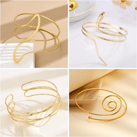 Acruccen 6 Pcs Arm Cuff Jewelry for Women Gold Arm Cuffs Upper Arm Band Minimalist Arm Cuff Bangle Bracelet Adjustable