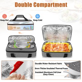 Trunab Casserole Carrier for Hot or Cold Food Insulated Casserole Dish Carrier Thermal Tote Bag for Picnic, Fits 9"×13" Baking Dish, Grey (Light Grey, 16×11×4 inches)