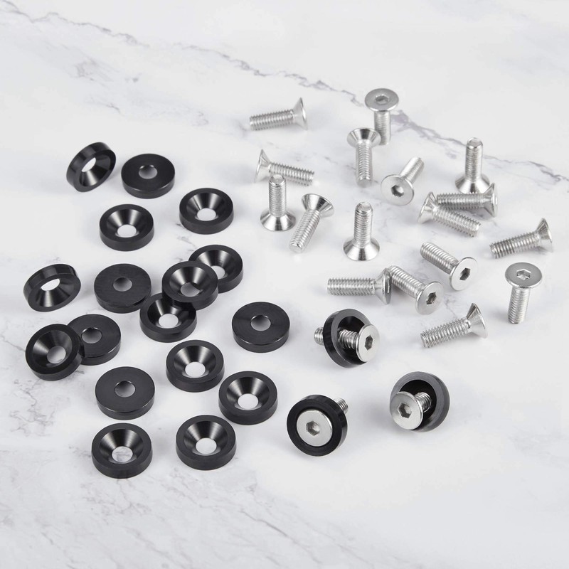 Enmoo 20pcs Billet Aluminum Fender Washer Bolts Engine Compartment Dress