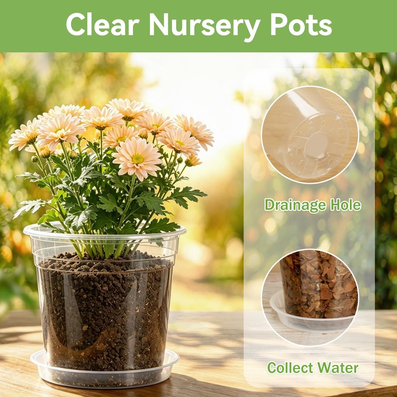 7/6/5/4 Inch Clear Nursery Pots with Drainage Hole 20Pcs,Plastic Plant