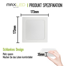 Maxled, Light is Led! 18W LED Deckenleuchte Flach Rechteckig Klein 1850lm Modern Deckenlampe 173mm 3CCT 3000K/4000K/6500K Badlampe Decke für Küche Flur Badezimmer Keller Badezimmer 220V-240V