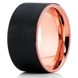 Silly Kings Jewelry 12mm Rose Gold Tungsten Ring,Black Tungsten Wedding Band,Rose Gold Tungsten Ring,Anniversary Ring