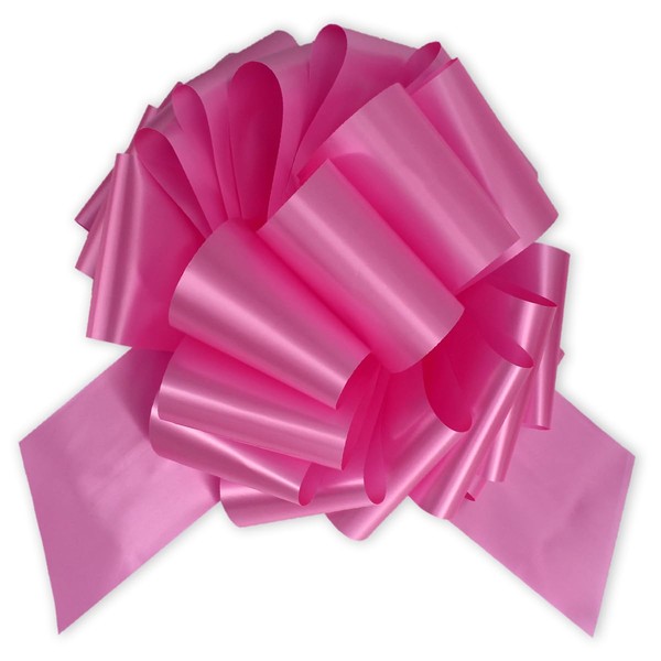 InstaBows 12" Giant Pink Pull Bow - Effortlessly Enhance Your Gifts & Parties with a Big Bow for Present - Large Gift Bow for Birthdays, Quinceanera, Sweet 16, Bicycles, Baby Showers (Metallic Pink)