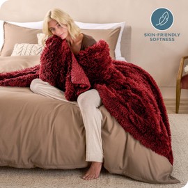 Bare Home Shaggy Faux Fur Sherpa Blanket - Super Soft, Fuzzy, Fluffy - Reversible Cozy Warm Blanket for Couch, Sofa, Chair, Bed - Luxury Home Decor (Throw/Travel, Red)