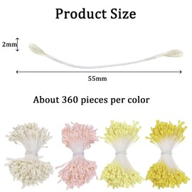 Boutihao Pack of 1440 Flower Stamens, Malt Shaped Artificial Stamens, Matte Simulated Stamens - Diameter 2 mm x 55 mm for Flower Decoration, Bridal Bouquets & DIY Crafts (Milk White, Pink, Yellow