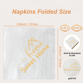 Home Sweet Home Paper Napkins Gold Foil and White Housewarming Cocktail Napkins 50 Pack New House/Welcome Back/Family Home Theme Party Decorations Supplies Bar Beverage Towel Napkins 3 Ply