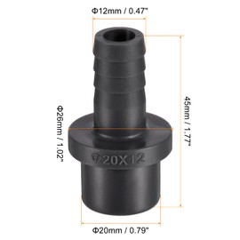 sourcing map PVC Pipe Fitting 12mm Barbed x 20mm OD Spigot Straight Tube Adapter Hose Quick Connector, Black Pack of 3