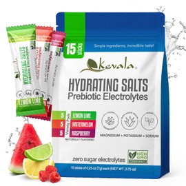 Kevala Electrolitos Sin Azucar, Sales Hidratantes en Polvo con Inulina de Agave y Prebióticos | Sabores Frambuesa, Lima Limón y Sandía Para una Hidratación Vegana Keto | 1 Paquete (15 Sobres)