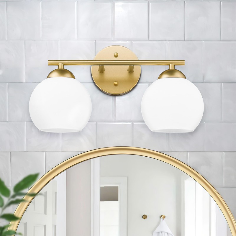 Emak 2-Light Gold Bathroom Light Fixtures, Modern Globe Vanity Lights