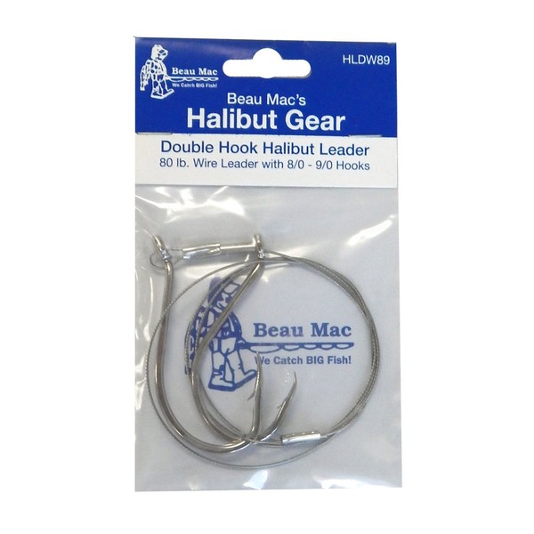 Beau Mac HLDW89 Halibut Ldr Dbl Hook 80Lb Wire 8/0-9/0 2XL, Multi