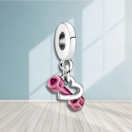 polengju Dumbbell Heart Dangle Charms for 925 Sterling Silver Bracelets Necklaces,Wommen's bead charm Christmas Anniversary Jewelry Gifts