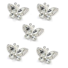 5 Pcs Crystal Butterfly Flat Back Rhinestones Grade A Glitter (Clear)
