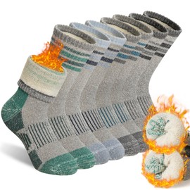 SeeyAN Kids Merino Wool Hiking Socks Boys Girls Thermal Winter Warm Boot Toddlers Thick Cushion Socks 4 Pairs (4 Pairs Grey Stripe A, 4-7 Years)