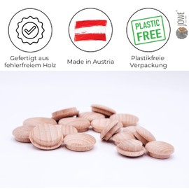 Pack of 25 Oak Cover Caps for Drill Hole 15 mm Hole Cover Made in Austria Cap Diameter 20 mm