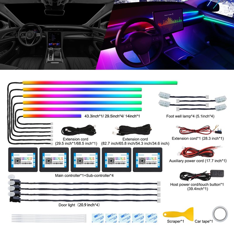 Dreamcolor Acrylic Interior Car LED Strip Light with Wireless APP,