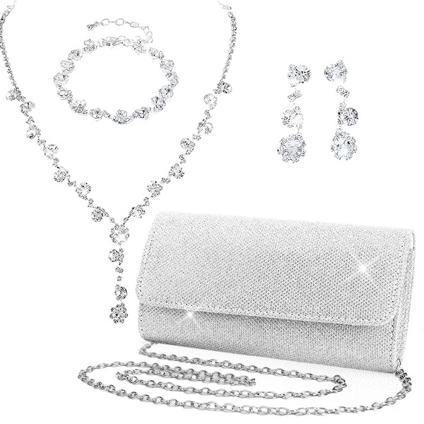 Conjuntos de joyería de Cristal, Embrague de Plata, Collar y