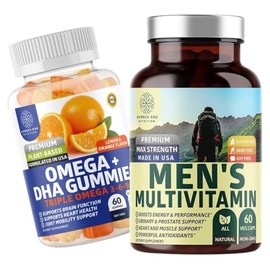 Number One Nutrition Number One Nutrition N1N Premium Men's Daily Multivitamin [Vitamins A C E D, Magnesium, Zinc] and Omega 3 6 9 + DHA Gummies [Vegan, Plant-Based], 2 Pack Bundle