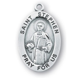 Large Men's Sterling Silver Saint Stephen Pendant Medal Necklace With Chain