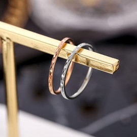 Caiyao Minimalist 3pc 1mm Stainless Steel Faceted Edge Ring Set for Women Simple Knuckle Stacking Thumb Wedding Delicate Band Finger Jewelry for Women-rose gold 9, Gold,Rose Gold,Silver,Stainless