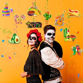 Mexican Fiesta Hanging Swirl Decorations, 33pcs Cinco De Mayo Decorations Hanging Swirl Mexican Party Decorations Swirl Fiesta Party Hanging Decorations for Taco Party Mexican Fiesta Party Decorations