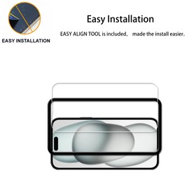 HKKAIS Easy Alignment Frame Designed For iPhone15 Tempered Glass Screen Protector Film 3-Pack